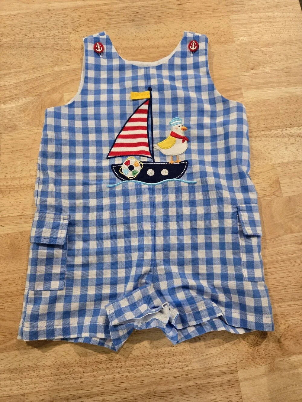 Gingham Baby Boy Romper